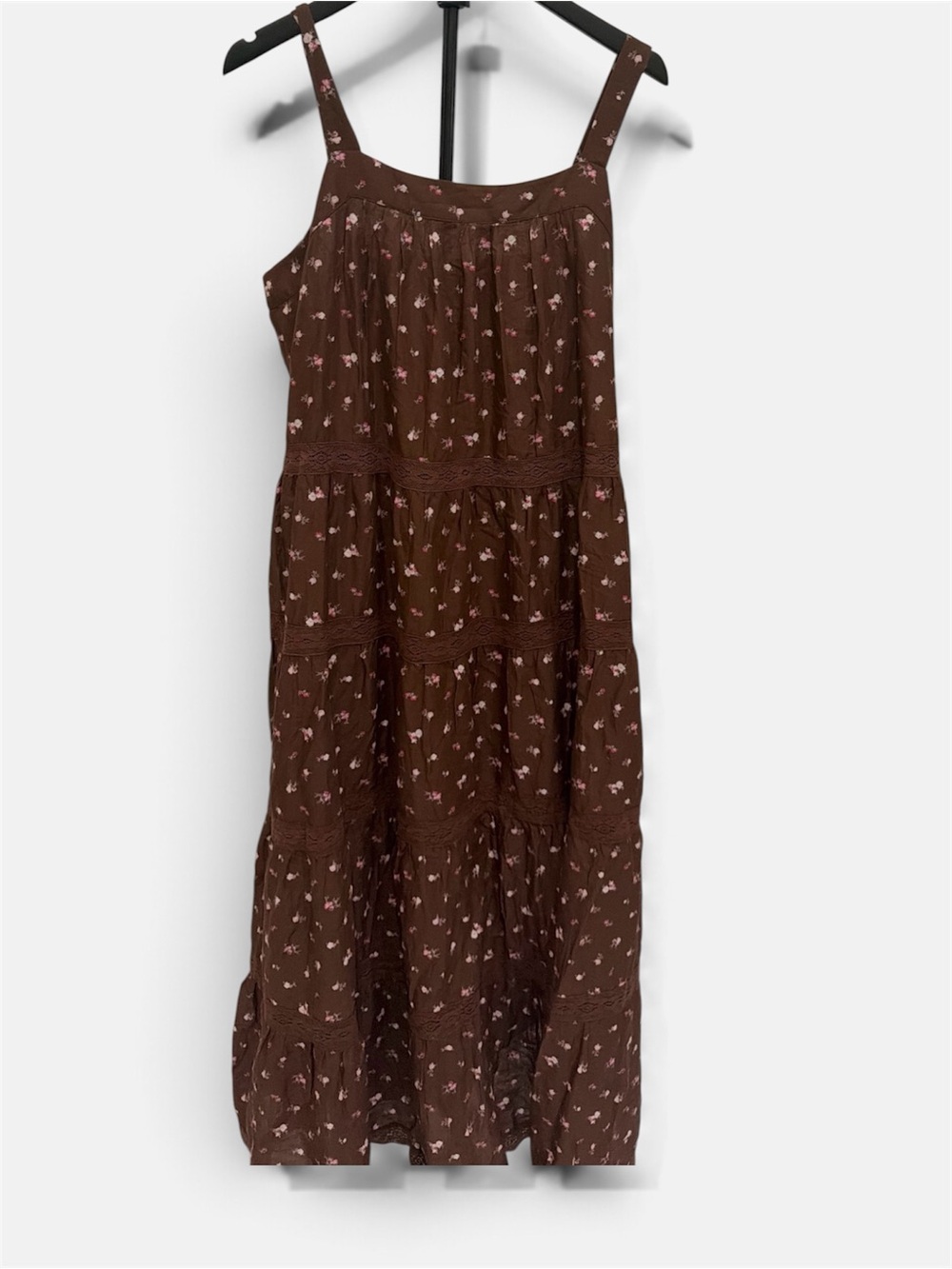 Lucky Brand Brown Maxi Dress with Pink Floral Print